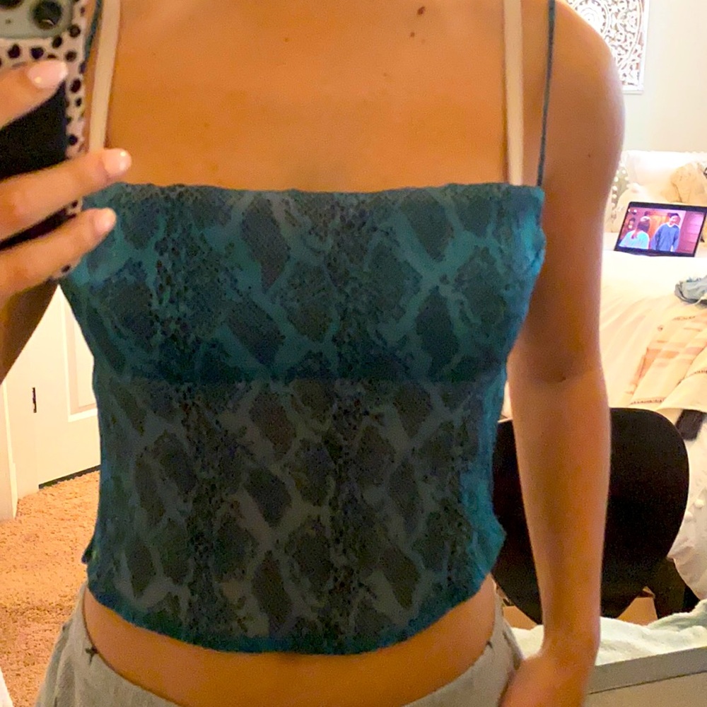 teal snakeskin top